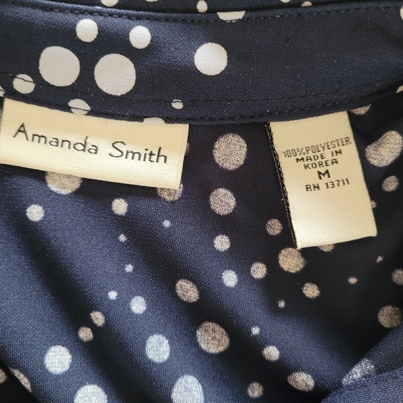 Amanda Smith Midnight Navy Polka Dot Long Sleeve Blouse Sz M - Picture 7 of 9